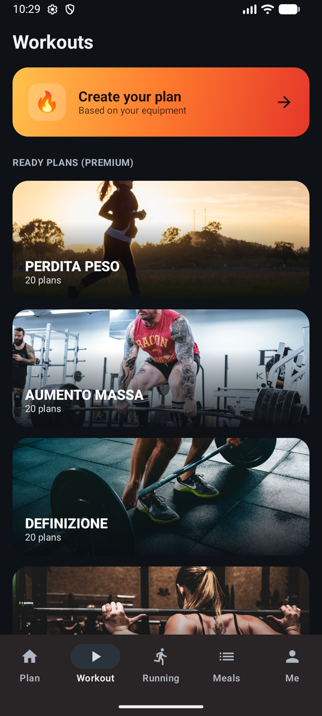 Screenshot dell'app Forgify: sezione Allenati